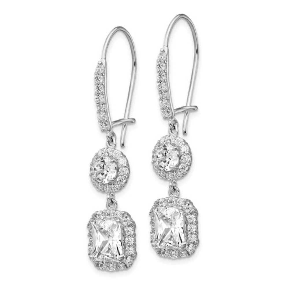 Sterling Silver Cushion Cubic Zirconia Halo Dangle Earrings